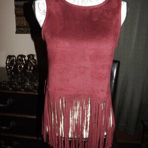 women's SHYANNE faux suede burgundy fringed top size small